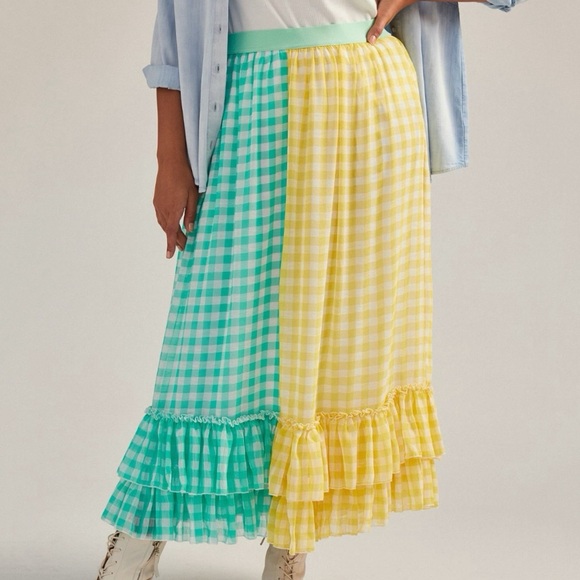 Anthropologie Eva Franco Lynsey Gingham Ruffled Maxi Skirt